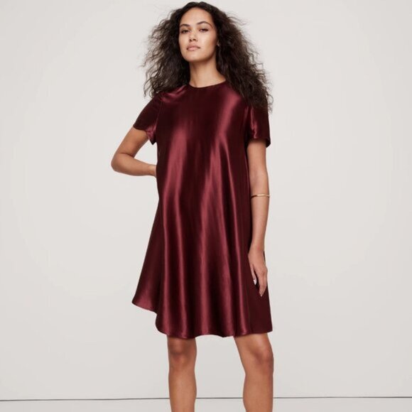 Aurelia Satin Trapeze Mini Dress In Red Cherry Jam - Picture 1 of 6